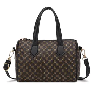 Borsa a mano Boston vintage retrò da donna, classica borsa a tracolla con motivo monogram.