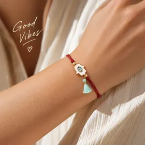 Unisex Rojo Azul Cuerda Trenzada Pulsera Mano De Fátima Mal Ojo Borla Tótem Religioso Ajustable Moda Joyería Regalo