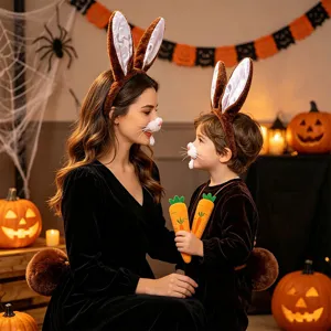 Halloween Easter rabbit ear headband and tail costume set with carrot props for party dress up.