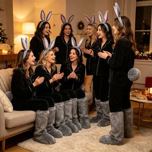 Women Easter Halloween bunny costume set with fluffy ears headband and fuzzy boots for party