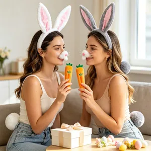 Easter Bunny Ears Headband Plush Tail Carrot Costume Set Party Holiday Dress Up Accessories