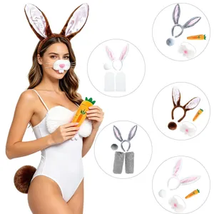 Halloween Easter Bunny Ears Headband Tail Costume Set Plush Animal Accessories For Holiday Party Performance Dress Up
