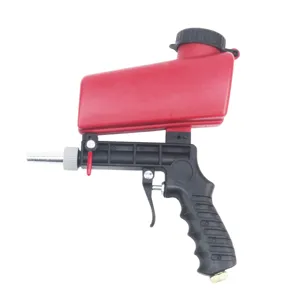 Pistola sabbiatrice pneumatica portatile con tramoggia rossa e impugnatura nera per pulizia.
