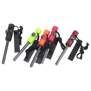 Multifunctional survival fire starter with magnesium rod and compass for outdoor camping.