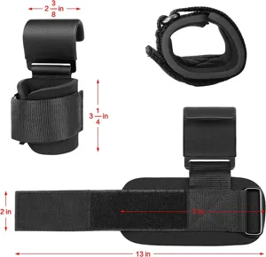 Gym weightlifting wrist straps hooks adjustable fitness support neoprene gear detail view