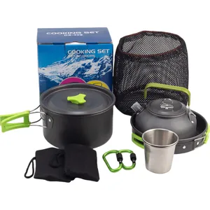 Portable outdoor camping cookware set aluminum cooking pot kettle cup gear for hiking travel