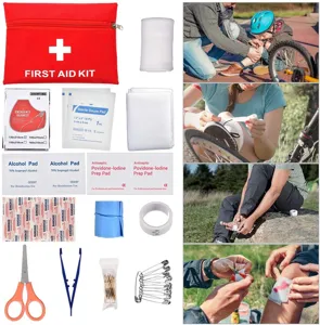 Kit di primo soccorso d'emergenza per esterno, viaggio e sport con forniture mediche utili.