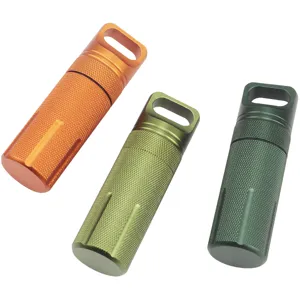 Aluminum alloy sealed waterproof canister detail, outdoor survival pill container and EDC box.