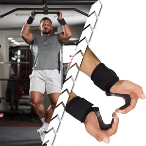 Detail shot of fitness weightlifting wrist straps with hooks, diving material palm support.
