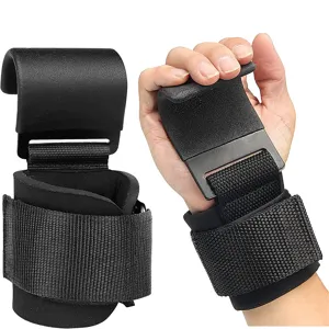 Weightlifting wrist straps with steel hook gym power lifting grip training wrist support