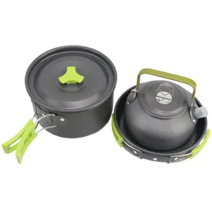 Portable outdoor camping cookware set aluminum pots and kettle for hiking travel cooking gear