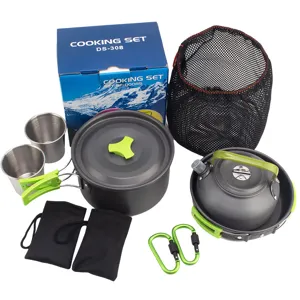 Portable Outdoor Camping Cooking Set Aluminum Pot Kettle Hiking Cookware Gear Set