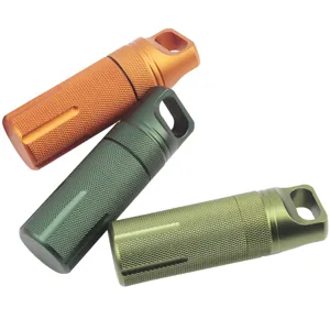 Aluminum alloy waterproof capsule container, outdoor EDC storage detail shot view.