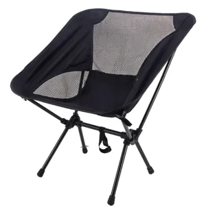 Portable folding camping moon chair with breathable mesh and sturdy metal frame details.