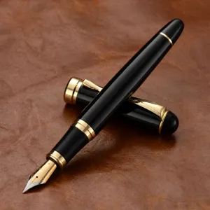 Stylo plume noir et doré avec plume bicolore élégante pour l'écriture professionnelle.