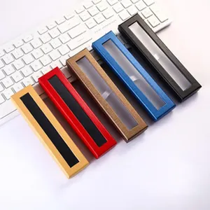 Estuche de Papel para Lápices Ventana Transparente Caja para Bolígrafos Caja de Almacenamiento de Papelería Caja de Embalaje de Bolígrafo de Regalo de Negocios Multicolor