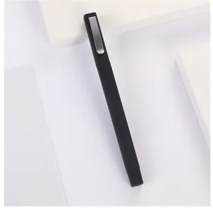 Black square plastic ballpoint pen with silver clip for office business stationery writing supplies.