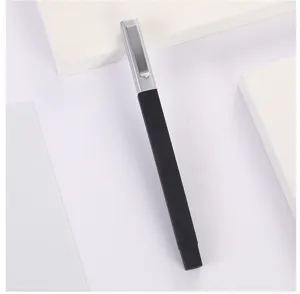 Square plastic ballpoint pen with sleek color block design, metal clip, and smooth writing.