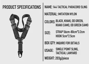 Tactical paracord sling adjustable single point rifle strap for outdoor sports