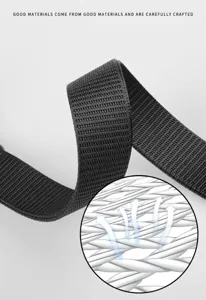 Outdoor tactical webbing detail showing high strength black braided umbrella rope structure clearly.