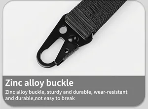 Detailed close-up view of tactical sling zinc alloy metal buckle and woven paracord gear.