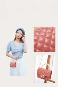 Mini quilted jelly bag with pearl handle and chain strap, stylish women crossbody bag.
