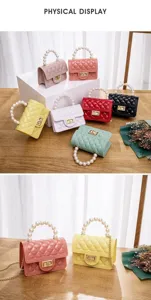 Mini quilted jelly handbag with pearl handle and gold lock, cute candy color crossbody bag.