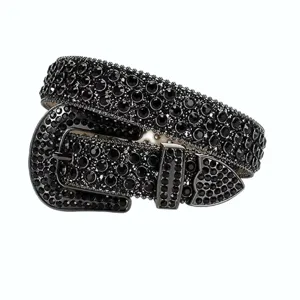 Black rhinestone embellished wide leather belt sparkling crystal western belt for women jeans