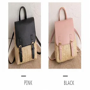 Stylish straw backpack for women PU leather flap casual double shoulder bag daily daypack