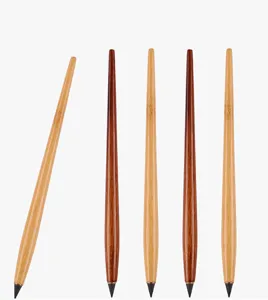 Detail view of eco-friendly wooden eternal pencils with smooth barrel and graphite tips.