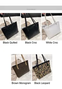 Vista detallada de los bolsos de hombro para mujer con varios colores y patrones.