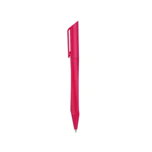 Pink plastic triangular ballpoint pen, matte promotional custom gift pen for office use.