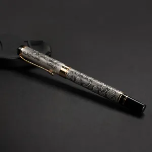 Estilo Tradicional Chino Grabado Metal Pluma Estilográfica Negocios Oficina Caligrafía