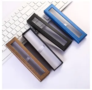 Caja para bolígrafos de papel con tapa transparente y bandeja interior regalo