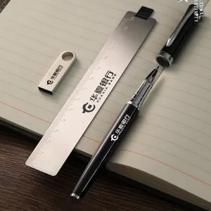 Coffret cadeau d'affaires en métal stylo règle marque-page et clé USB pour bureau pro