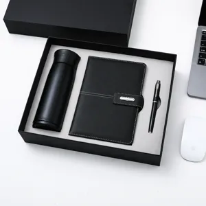Coffret Cadeau d'Affaires Bouteille d'Eau Isotherme en Acier Inoxydable Carnet en Cuir PU et Stylo Boîte Cadeau Exécutive pour Bureau