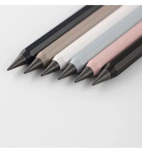 Colorful inkless eternal pencils with hexagonal bodies and durable metal tips for smooth writing.