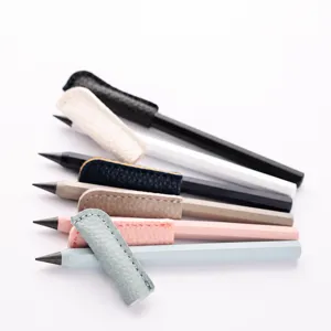 Metal Eternal Pencil Eraserless Inkless Pen With Leather Case Portable Infinite Writing Pencil For Students Office