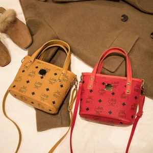 Klassische Leder Eimer Tasche Retro Damen Schultertasche Handtasche Henkeltasche mit Gurt