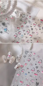 Tensor 3D autocollants d'art d'ongles cœur étoile lune argentés gel relief ensembles