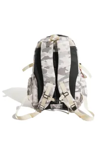 Sac à dos camouflage gris pour l'école et les voyages avec bretelles réglables beiges.