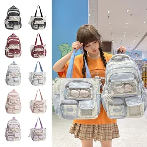 Cute Japanese ins style ita backpack and tote bag set with transparent front pocket for daily use.