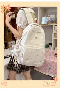 Cute star print school backpack for students, casual daily student bookbag with multiple pockets.