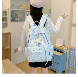 Cute star pattern student backpack large capacity casual travel book bag for girls
