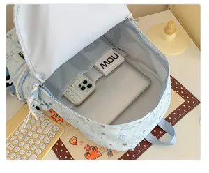 Detail view of the cute star pattern casual backpack interior, showing large storage capacity.
