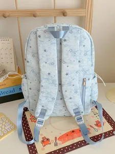 Cute star print backpack for women students, large capacity casual school bag for daily travel.