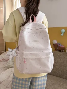 Korean Style Star Print School Backpack For Girls High School Student Lightweight Nylon Waterproof Casual Travel Backpack Shoulder Bag