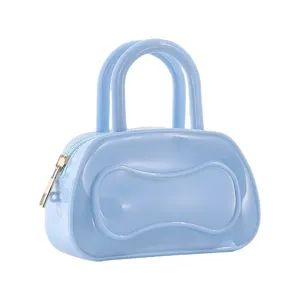 Light blue PVC jelly handbag, Boston style top handle bag with cute minimalist design.