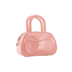 Pink PVC jelly bag Boston handbag for women, casual minimalist trendy shoulder crossbody bag.