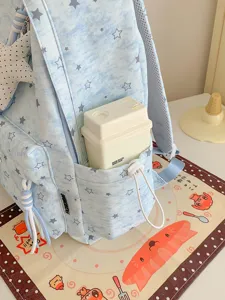 Light blue star pattern school backpack casual large capacity travel bookbag for students